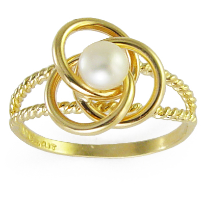 14k Gold Pearl Love Knot Ring R184