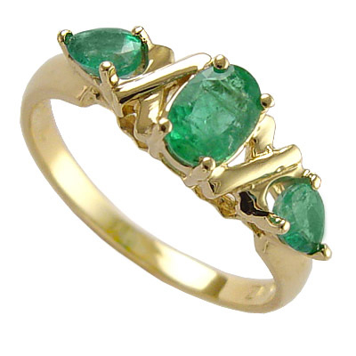 Emerald Three Stone Ring in 10k Gold R164