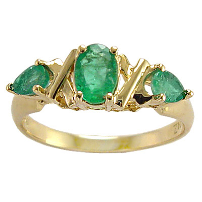 Emerald Three Stone Ring in 10k Gold R164
