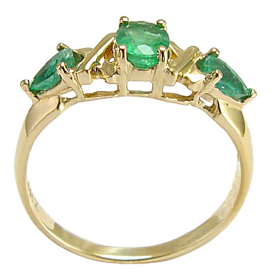 Emerald Three Stone Ring in 10k Gold R164