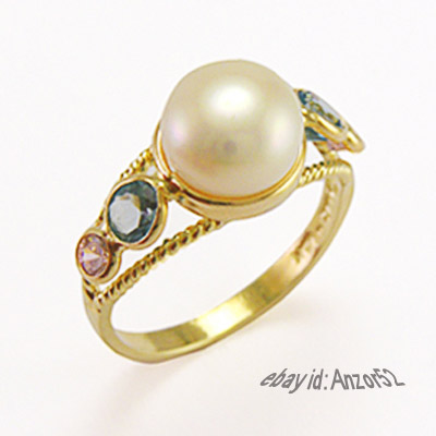 14k Pearl & Topaz Ring R101