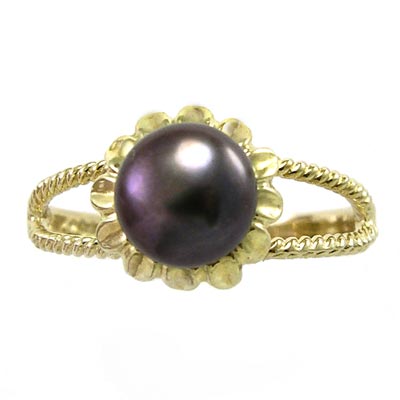 14k Gold Black Pearl Ring R238