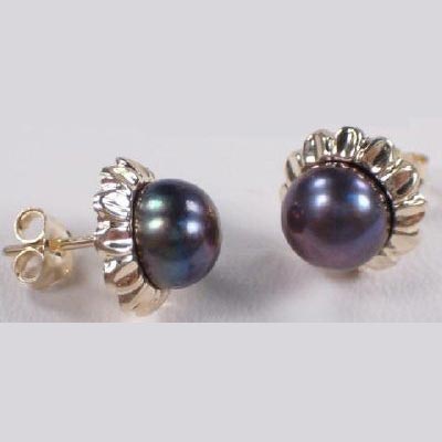 14k Gold Pearl Sunflower Set S109