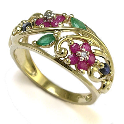 10k Gold Diamond Floral Ring R263
