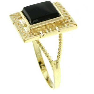 14k Gold Greek Key onyx Stone Ring R286 14k Gold Greek Key onyx Stone Ring R286