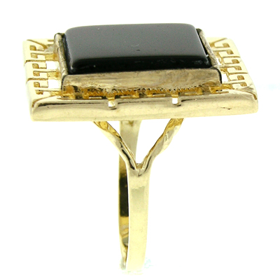 14k Gold Onyx Greek key Ring R288