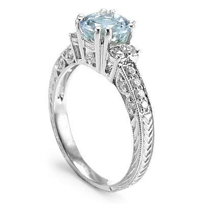 Aquamarine Diamond Ring White in 10k Gold R1168