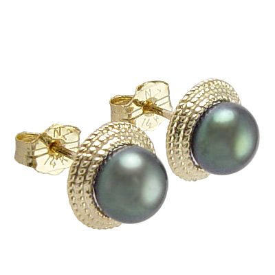 14K Gold Black Pearl Earrings E193