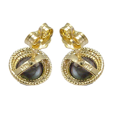 14K Gold Black Pearl Earrings E193