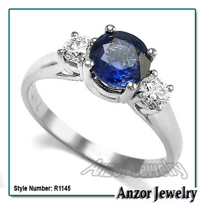 18k White Gold Sapphire Diamond Three Stone Ring R1145