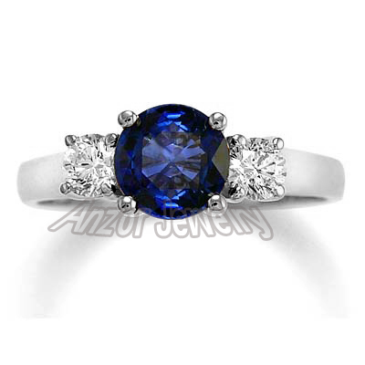 18k White Gold Sapphire Diamond Three Stone Ring R1145