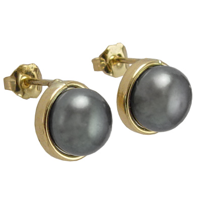 14k Gold Black Pearl Studs E206