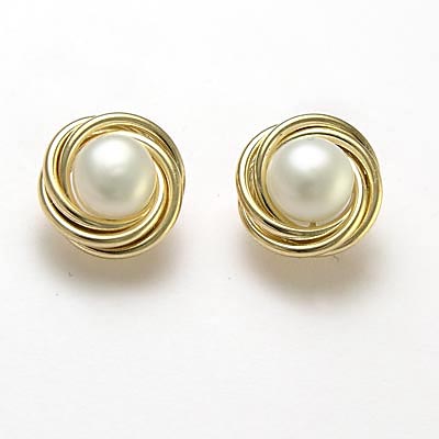 14k Gold Pearl Love Knot Earrings E218