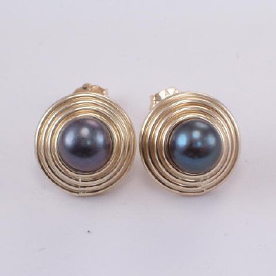 Gold Black Pearl Earrings E259