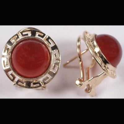 14k solid yellow gold Round Carnelian Set Earrings, Ring & Pendant   #S111