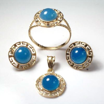 14k Gold Blue Onyx Jewelry Set #S120