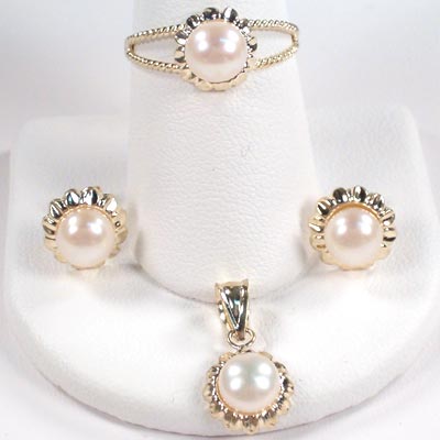 14k Gold Sunflower Pearl Set S126