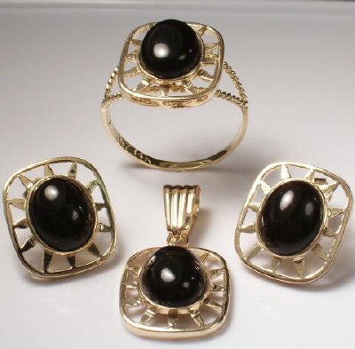 14k solid Gold Starburst Onyx Set #S129