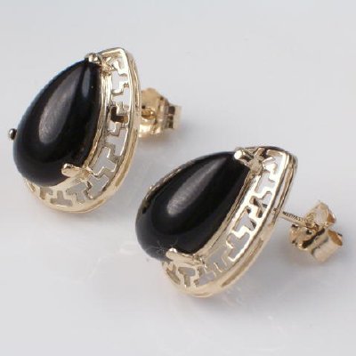 14k Gold Onyx earring ring Pendant set #S143