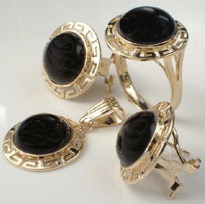 14k Gold Black Onyx Set Earrings, Pendant & Ring S150