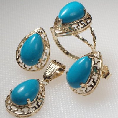 14k Gold Pear Cut Turquoise Set S164