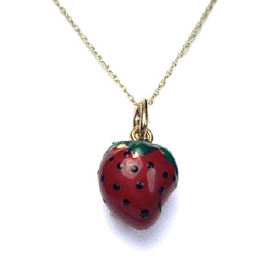 14k Strawberry enamal Pendant Necklace 18" P143