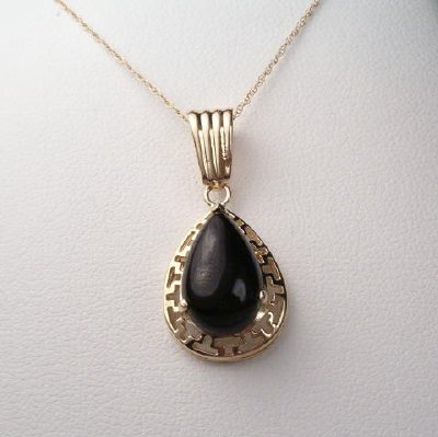 14k Onyx Greek key design Pendant Necklace P153