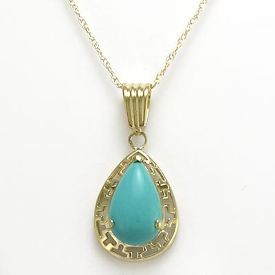 14k Turquoise Filigree Pendant 18" Necklace P154