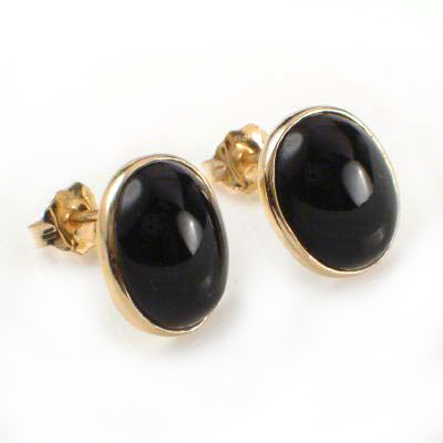 14k Gold Oval Onyx Studs E329