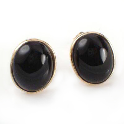 14k Gold Oval Onyx Studs E329