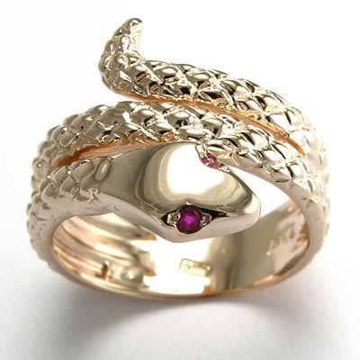 14k Gold Twisted Serpent  Ruby Ring #R931