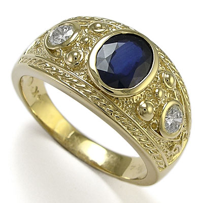 Men's 14k Sapphire Diamonds Three-Stones Ring R938