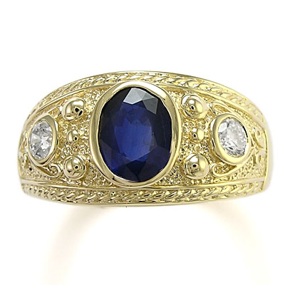 Men's 14k Sapphire Diamonds Three-Stones Ring R938