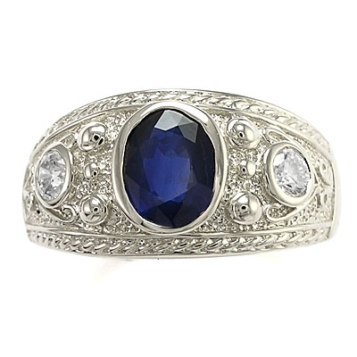 Men's 14k White Gold Ceylon Sapphire Ring R940