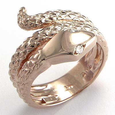 Men's 14k Rose Gold Twisted Serpent Diamond Ring #R932