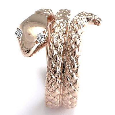 Men's 14k Rose Gold Twisted Serpent Diamond Ring #R932