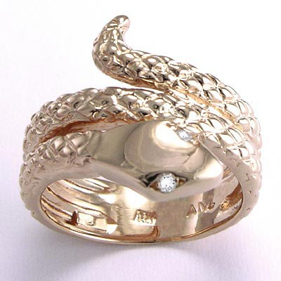 Men's 14k Rose Gold Twisted Serpent Diamond Ring #R932