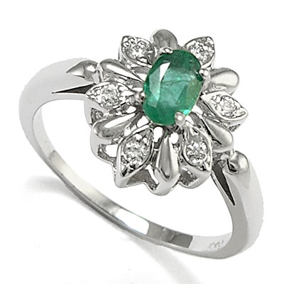 14K Gold  Emerald Diamond Ring R924 14K Gold  Emerald Diamond Ring R924