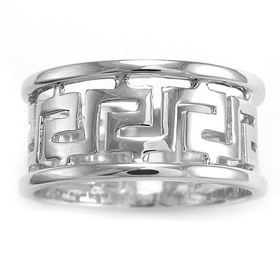 Men's 14k White Gold Greek Key Ring R934 Men's 14k White Gold Greek Key Ring R934