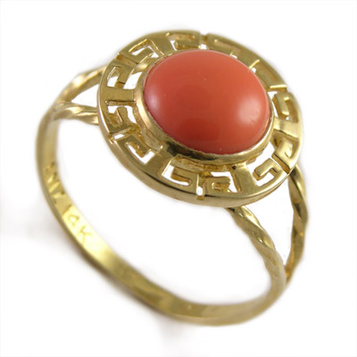 14k Gold Greek Coral Ring R946 14k Gold Greek Coral Ring R946