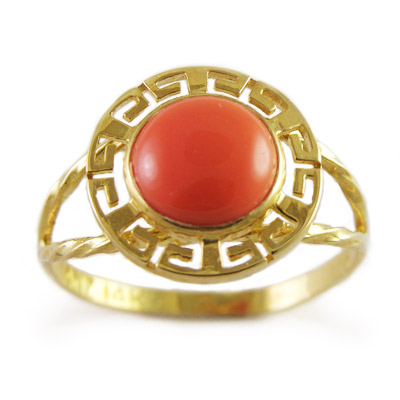 14k Gold Greek Coral Ring R946 14k Gold Greek Coral Ring R946