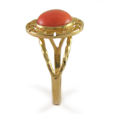 14k Gold Greek Coral Ring R946 14k Gold Greek Coral Ring R946
