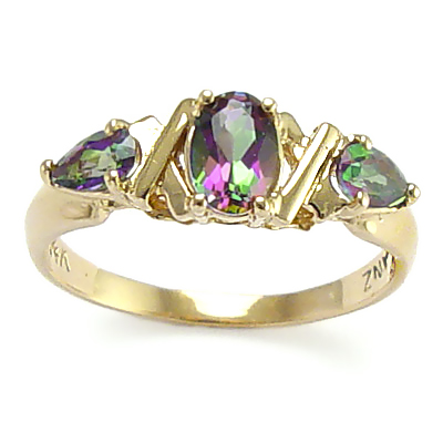 Three Stone Topaz Mother's ring Solid 14k Gold R443