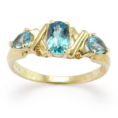 Three Stone Blue Topaz Mother's ring 14k Yellow gold #R405 Three Stone Blue Topaz Mother's ring 14k Yellow gold #R405