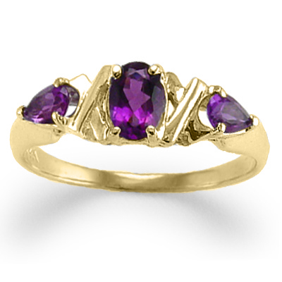 Three-Stone Mother's Siberian amethyst ring 14K R407