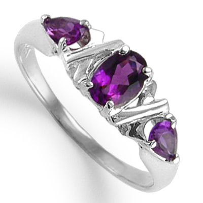 Mother's ring Three Stone Amethyst 14k R408