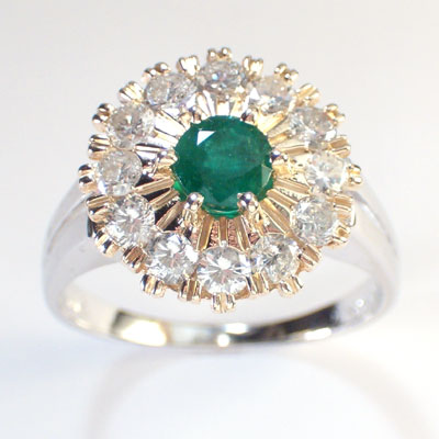 Russian Style Diamond and Emerald ring 585 R396