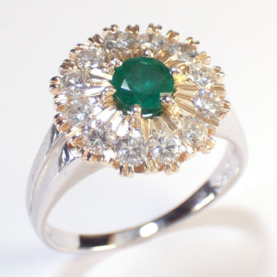 Russian Style Diamond and Emerald ring 585 R396