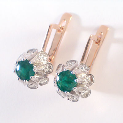 Natural Emerald and Diamond tulpan Earrings 585 E404 Natural Emerald and Diamond tulpan Earrings 585 E404