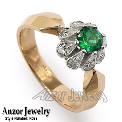 old Russian style Emerald & Diamond ring 585 R398 old Russian style Emerald & Diamond ring 585 R398
